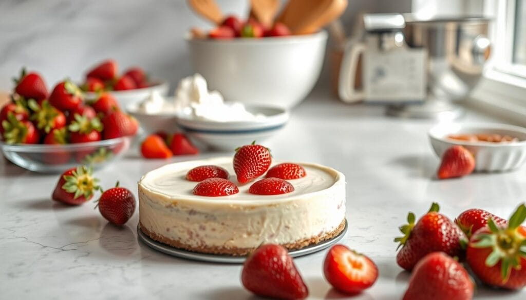 Preventing Cracks in Easy Strawberry Cheesecake