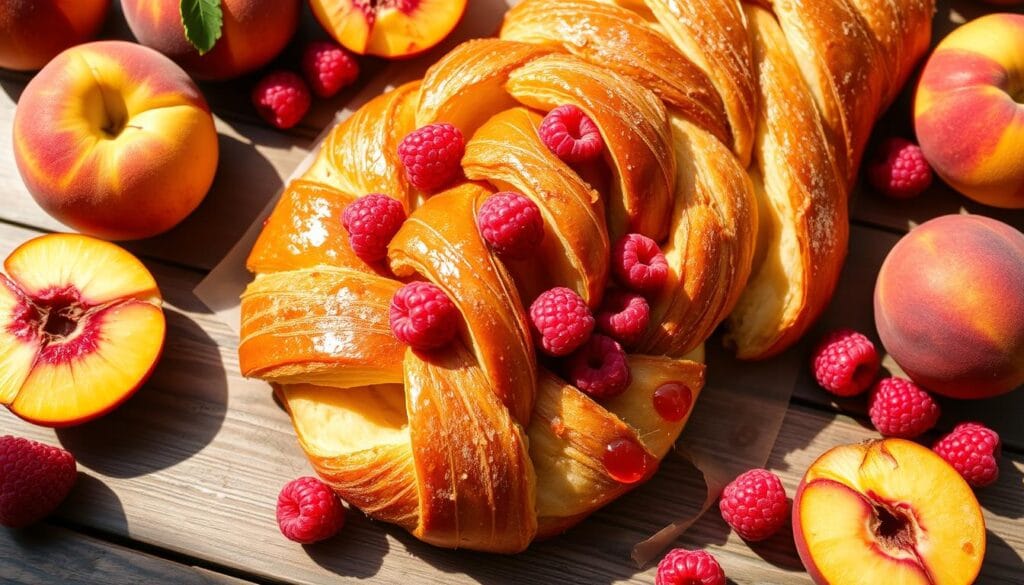 Summer Peach and Raspberry Puff Pastry Braid