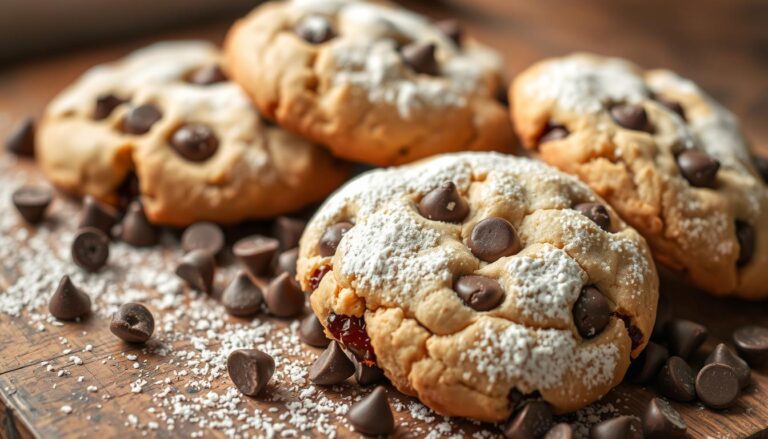 chocolate chip cookies with powdered sugar